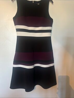 Tommy Hilfiger sleeveless Black and Plum Stripe Fit-and-Flare Dress